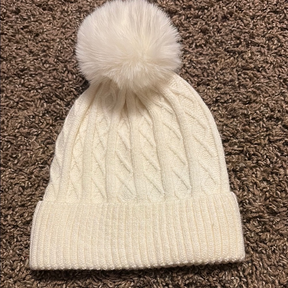 Vince Camuto Cream Knit Beanie with Pom